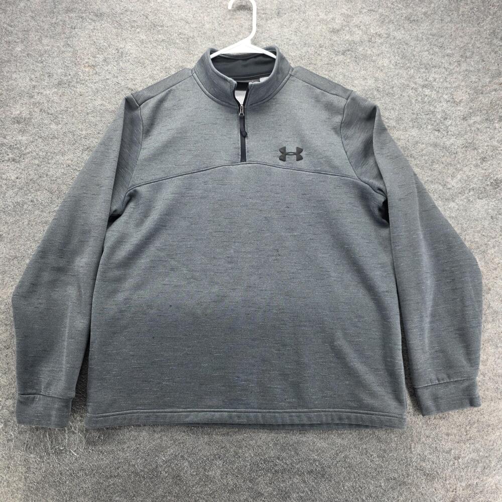Under Armour Sweatshirt Mens L Gray Pullover 1/4 Zip Thermal Logo Fleece